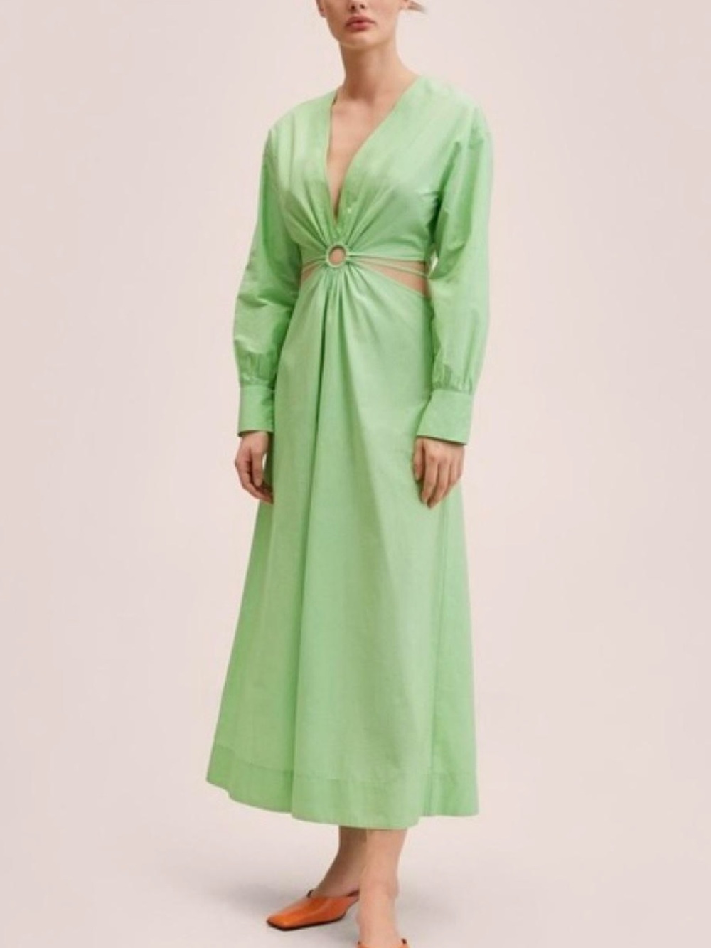 Mango Light Green Cut-out Maxi Dress